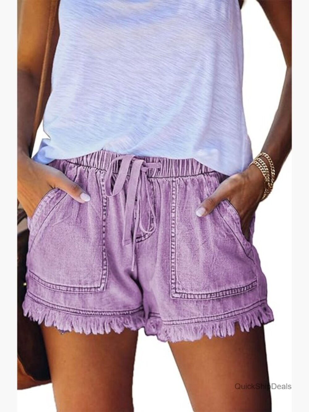 Casual Lavender Drawstring Women's Shorts